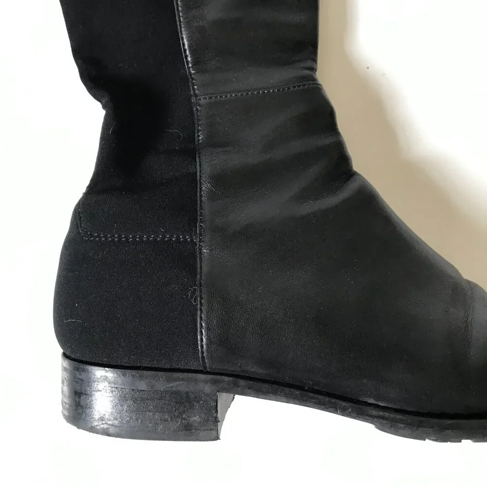 Stuart Weitzman Keelan Boots Womens 7.5 Black Leather Over the Knee High Stretch